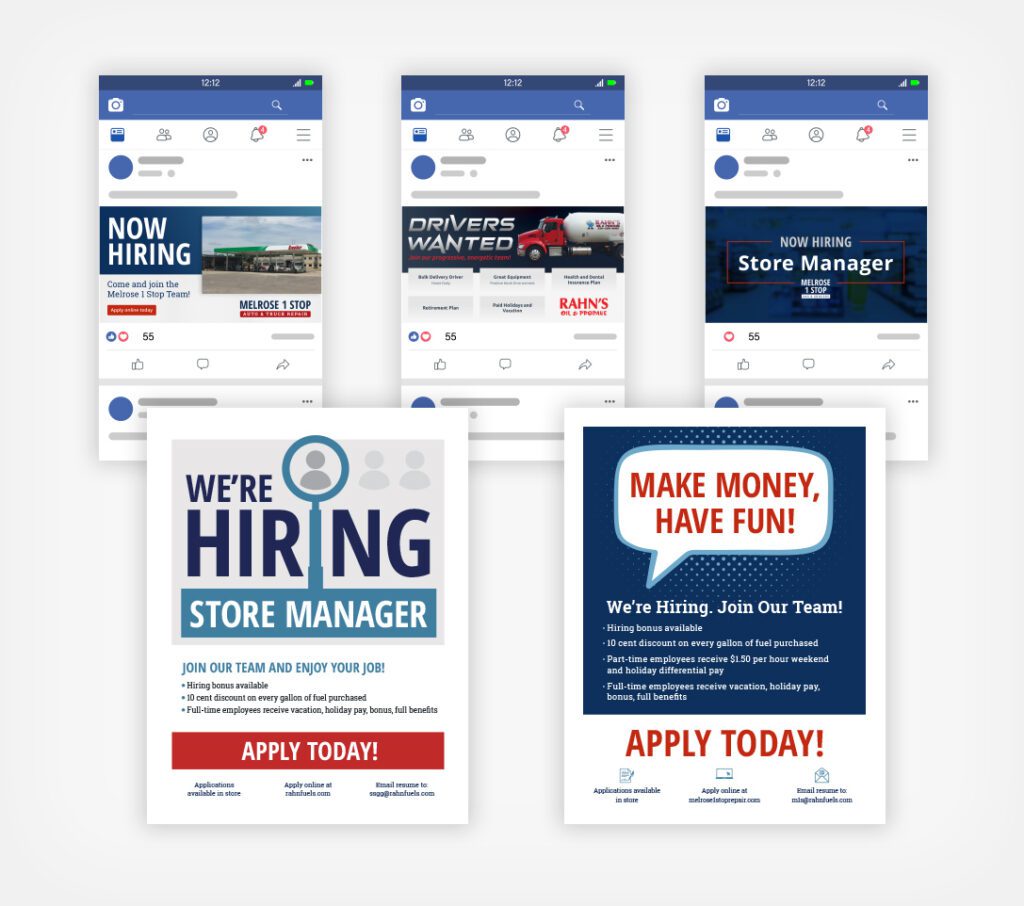 Examples of flyers and social media posts. 