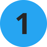 A bold black number 1 centered inside a solid blue circle on a light gray background.
