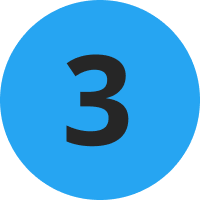 A large black number 3 is centered inside a bright blue circle on a light gray background.
