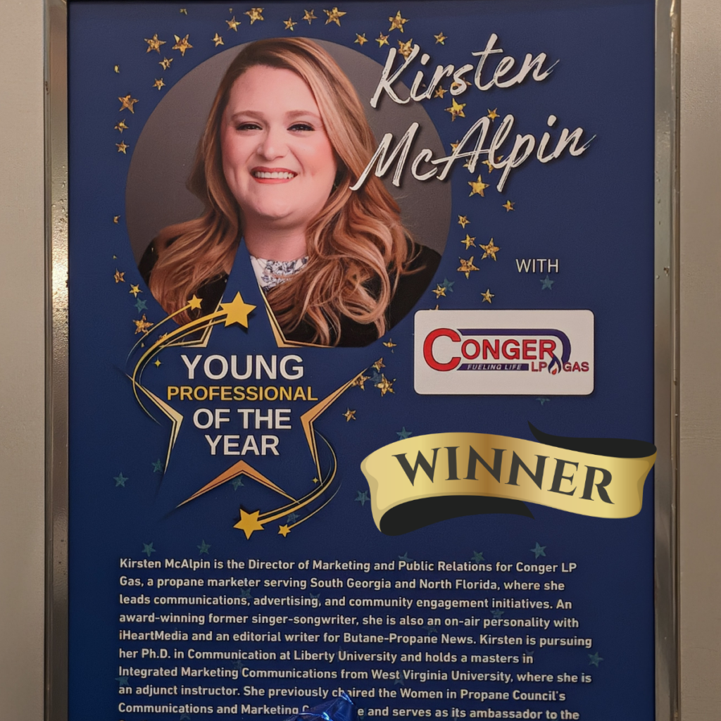 Poster featuring Kirsten McAlpin, Young Professional of the Year, with her photo, titles, and career highlights.